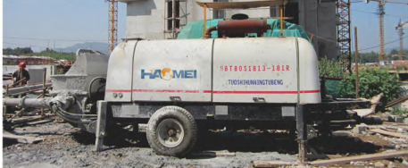a diesel trailer concrete pump machine in a construction site